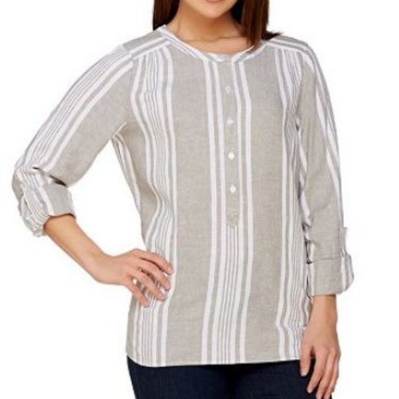 Denim&Co Tops - Denim & Co. Striped Yarn Dyed Woven Top 930